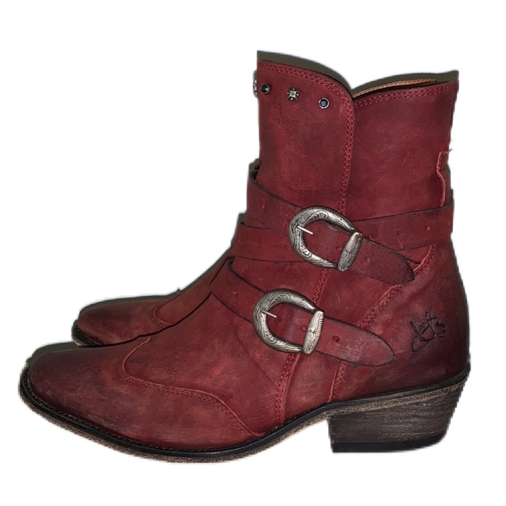 Discontinued John Fluevog Boots DESIGNER Western Country Style Red Cowgirl Boots